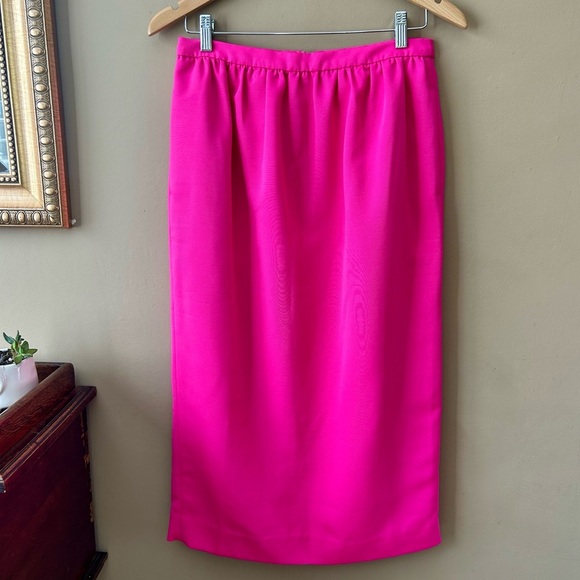 J Crew Long Pencil Skirt in Faille Neon Fuchsia Hot Pink Midi AR740 Size 6 - Picture 3 of 9